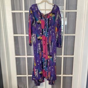 Vintage 80s/90s Lisa Person Colorful Abstract Button Front Dress